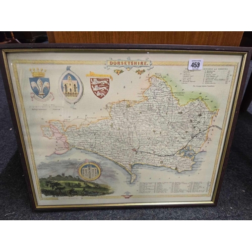 453 - 2 VINTAGE FRAMED MAPS OF DEVONSHIRE & DORSETSHIRE