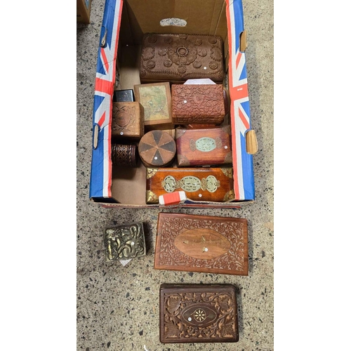 56 - CARTON WITH MISC CARVED WOOD CHINESE & OTHER TRINKET BOXES