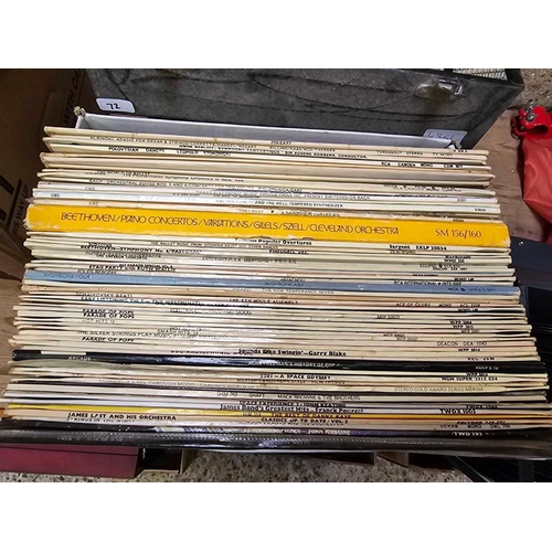 72 - CARTON & CARRY CASE OF LP RECORDS & A SMALL CARRY CASE OF 45'S WITHOUT SLEEVES