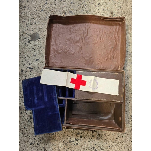 50 - 1 SMALL LEATHER CASE & A FIBRE FIRST AID CASE - NO CONTENTS