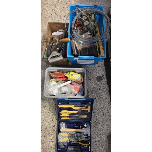 102 - 3 CARTONS OF MISC HAND TOOLS INCL; SMALL BOXED TOOL SET, VARIOUS HAND TOOLS, MINI AIR COMPRESSOR& ST... 