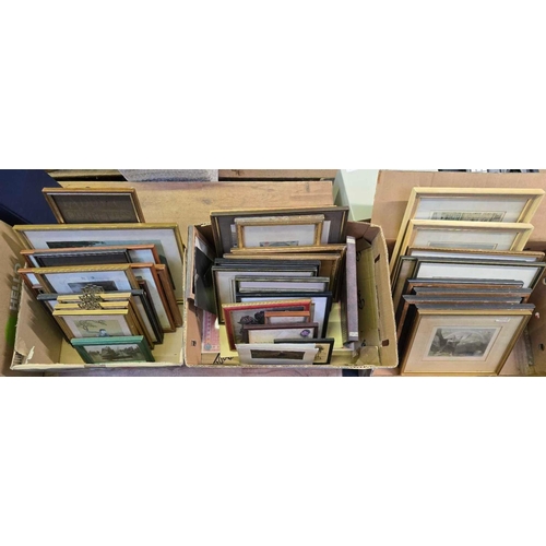 105 - 3 CARTONS OF MISC F/G PICTURES INCL; ENGRAVINGS, OILS & ORIENTAL