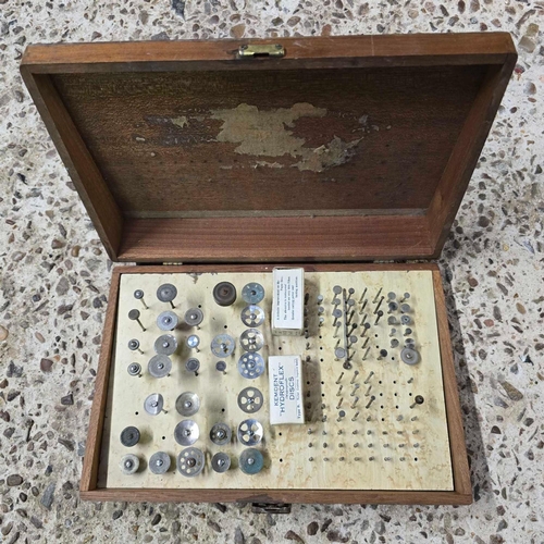 13 - A WOODEN BOX OF DENTAL OR DREMEL DRILL BITS