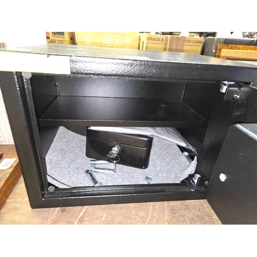 146 - SMALL BLACK MECHANICAL SAFE SMALL WITH KEYS & A CASH BOX