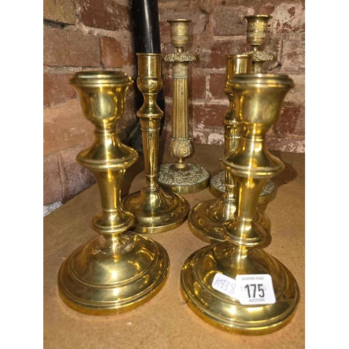 175 - 3 MATCHING PAIRS OF BRASS CANDLESTICKS