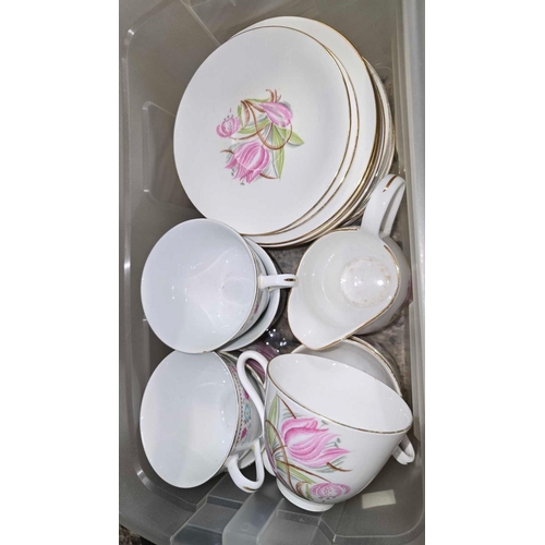 182 - SHELF WITH QTY OF SPANISH PLATES & DISHES AND A PART BONE CHINA TEA SET