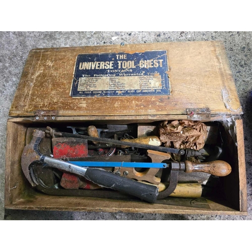 205 - SMALL WOODEN TOOL CHEST WITH CONTENTS