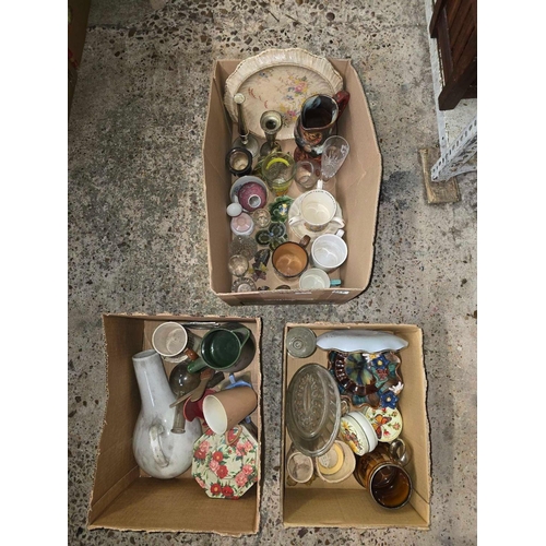 222 - 3 CARTONS OF MISC CHINA & GLASS INCL; PLATES, GLASSES, JUGS