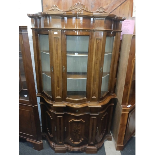 246 - REPRODUCTION YEW WOOD BOW FRONTED GLAZED DISPLAY CABINET