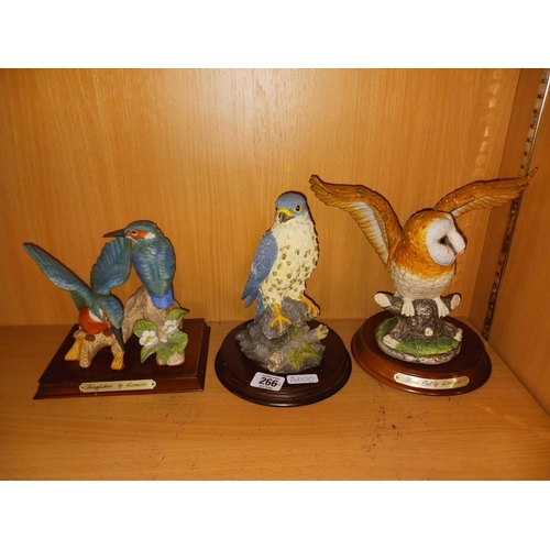 266 - 3 BIRD FIGURE ORNAMENTS ON PLINTHS