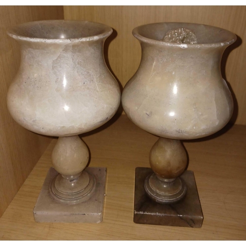 278 - PAIR OF ALABASTER TUDOR STYLE TABLE LAMPS