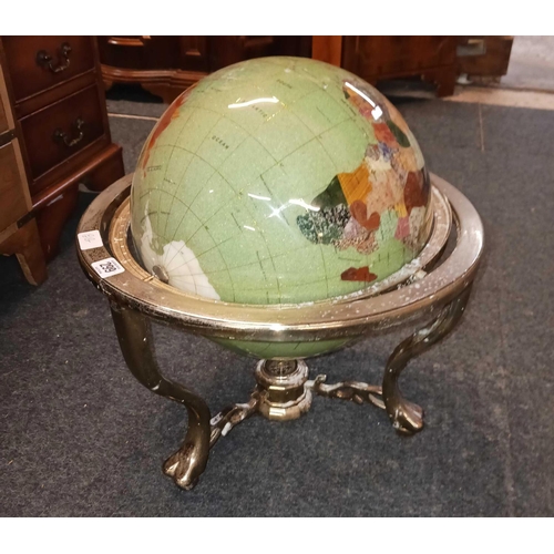 299 - SEMI PRECIOUS INLAID WITH STONES WORLD GLOBE & COMPASS