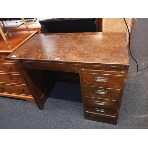 319 - OAK SINGLE PEDESTAL DESK WITH DROP FLAP