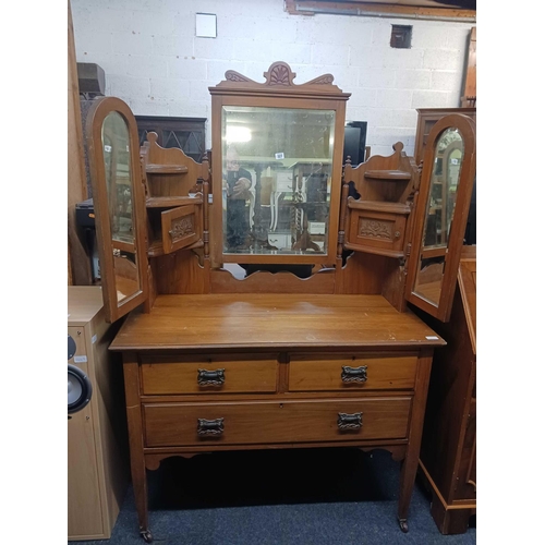 327 - PINE DRESSING TABLE/CHEST WITH MIRRORS