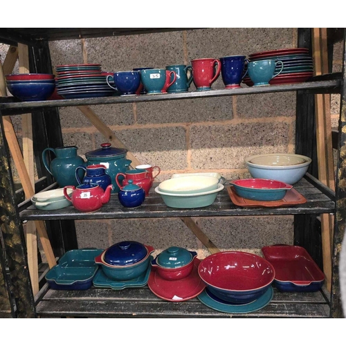 35 - 3 SHELVES OF DENBY CLASSIC TABLE WARE & MISC DENBY STONE WARE