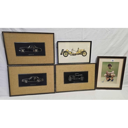 492 - NICK FALDO PICTURES & FRAMED CAR PICTURES