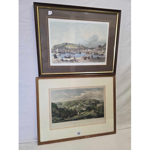 514 - WILLIAM SPREAT, ANTIQUE HAND COLOURED LITHOGRAPH, VIEW OF TORQUAY FROM PARK HILL TOGETHER WITH A LAT... 