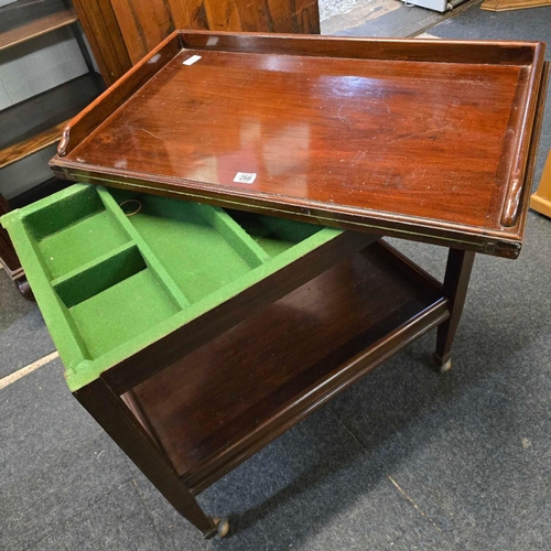 266 - MAHOGANY GAMING TABLE / TEA TROLLEY WITH LOWER SHELF ON CASTERS