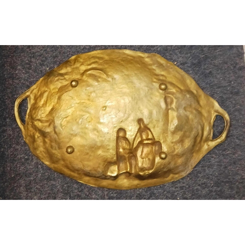 483 - HEAVY BRASS CAST TRAY WITH A MALE & FEMALE FIGURE