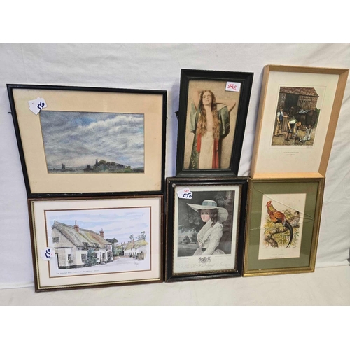 550 - ASSORTED  WATERCOLOURS, ANTIQUE PRINTS AND ENGRAVINGS ETC