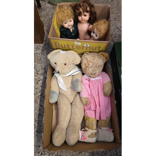 62 - 2 CARTONS WITH TEDDY BEARS & CHILDREN'S DOLLS