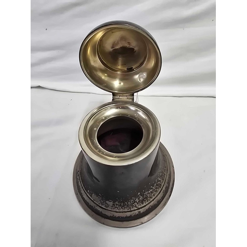 674 - LARGE SILVER BELL SHAPED INK POT, APPROX 5.5'' TALL X 7'' ACROSS LOADED BASE, MISSING LINER, HALLMAR... 