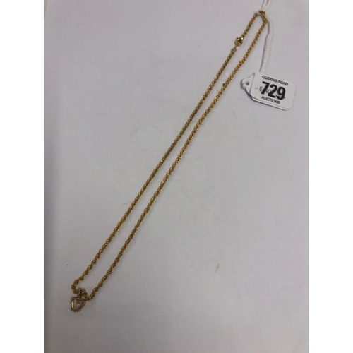 729 - A 9ct GOLD PLATED ROPE TWIST NECK CHAIN WITH A PENDANT, 6.8g, 22'' LONG