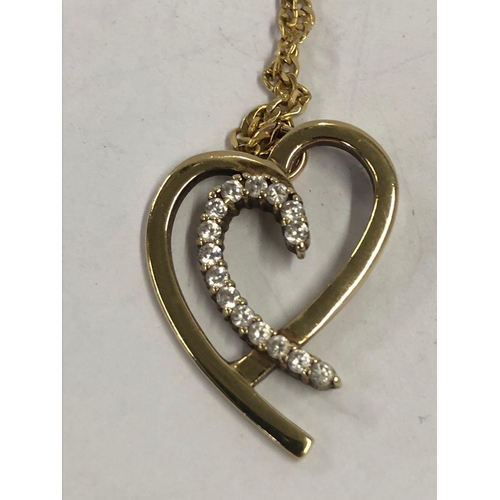 745 - A 9ct GOLD PENDANT WITH HEART MOTIF ON FLAT LINK NECK CHAIN, 33'' LONG, 5.9g