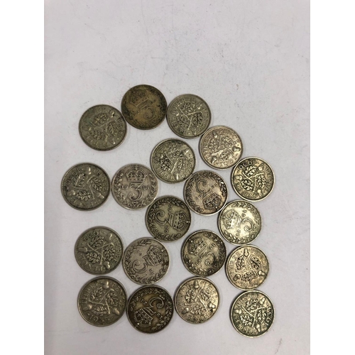 748 - A BAG OF 19 SILVER 3 PENCE'S