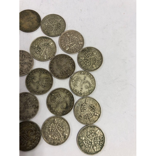 748 - A BAG OF 19 SILVER 3 PENCE'S