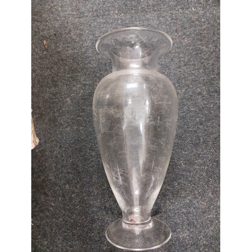 611 - LARGE GLASS VASE WITH SIGNATURES