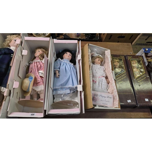 106 - 6 BOXED PORCELAIN DOLLS INCL;1 HALF HOUR BABY DOLL & FAITH BY THE ASHTON-DRAKE GALLERIES & 2 SOFT TO... 