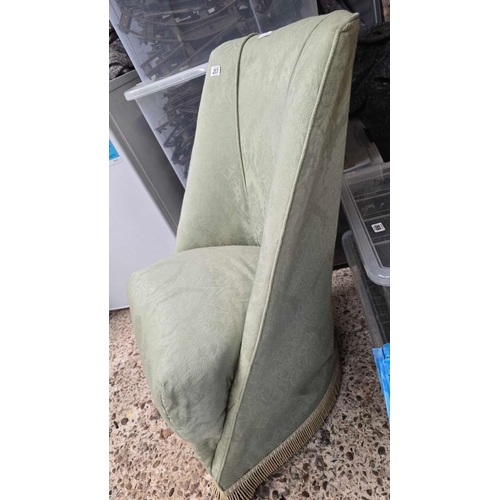 217 - GREEN UPHOLSTERED ANTIQUE BEDROOM CHAIR