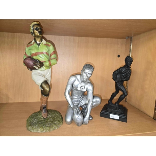 241 - 3 RESIN FIGURES OF RUGBY PLAYERS