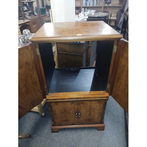 257 - YEW WOOD INLAID MEDIA UNIT, 3ft WIDE X 1ft 8'' DEEP X 3ft 6'' HIGH