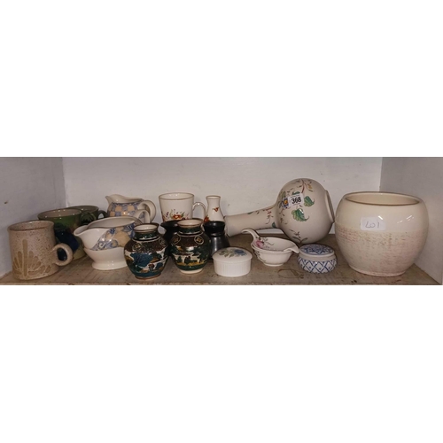 368 - SHELF OF CHINA PIECES, VASES ETC