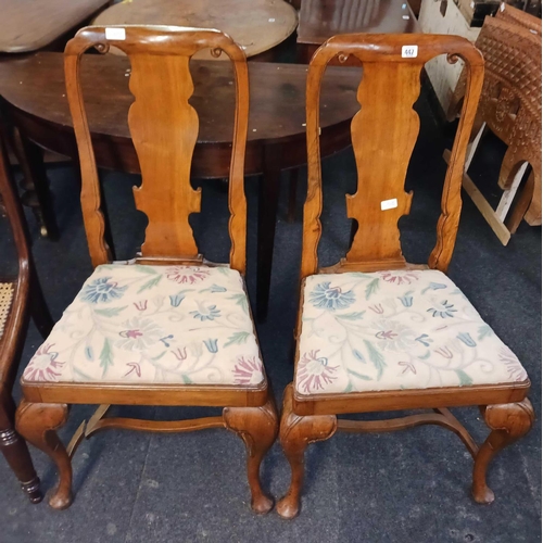 447 - PAIR OF MAHOGANY DINING CHAIRS WITH WOOL WORK SEATS