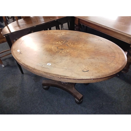 450 - OVAL INLAID FADED MAHOGANY CENTRE TABLE