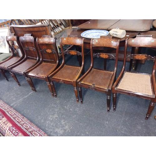 454 - SET OF 6 INLAID MAHOGANY DINING CHARS WITH CANE SEATS