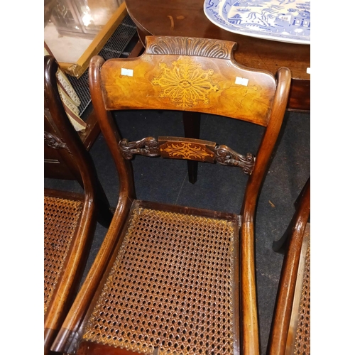 454 - SET OF 6 INLAID MAHOGANY DINING CHARS WITH CANE SEATS