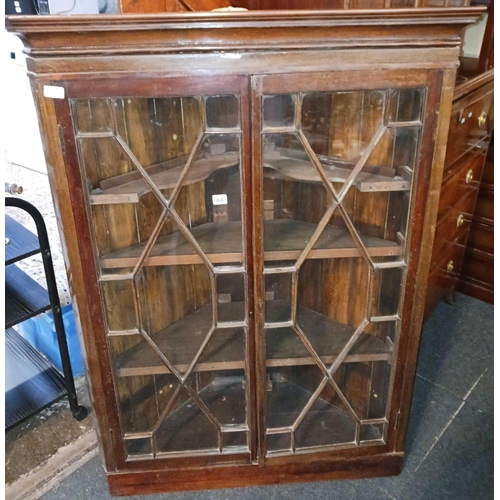 468 - MAHOGANY GLAZED CORNER CABINET