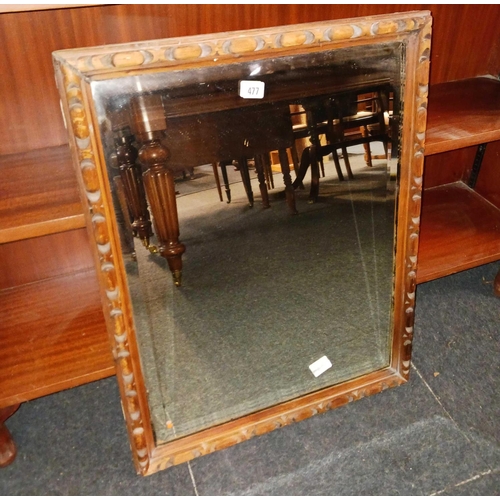 477 - CARVED FRAMED BEVELLED EDGE MIRROR, 29'' X 22''