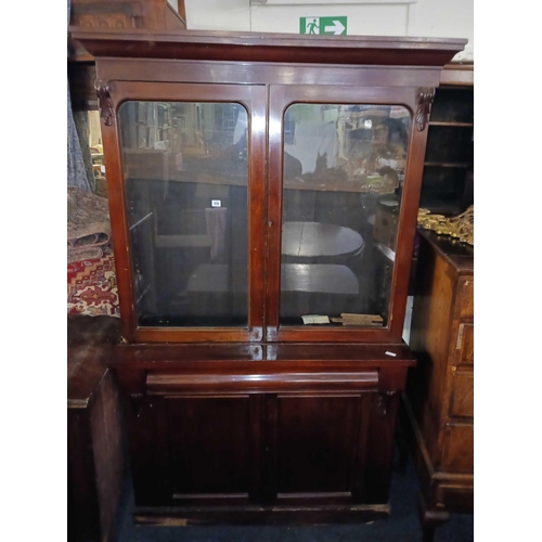 490 - MAHOGANY CABINET WITH GLAZED BOOKCASE