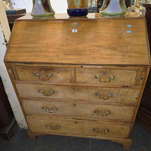 494 - MAHOGANY BUREAU CHEST WITH BRASS HANDLES