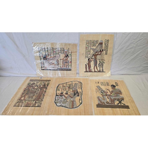 530 - 5 ORIGINAL WATERCOLOURS ON PAPYRUS OF VIEWS AND FIGURES OF ANCIENT EGYPT [5] 17 X 14''