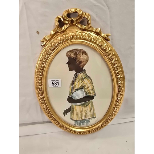 531 - WATERCOLOUR PORTRAIT SILHOUETTE IN GOOD DECORATIVE GILT FRAME. SIGNED