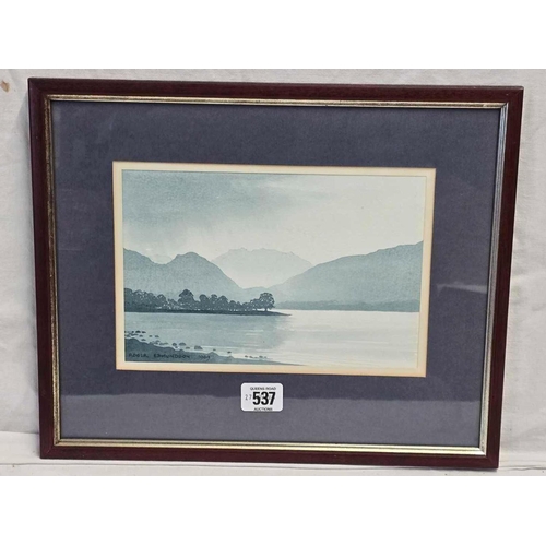 537 - ROGER EDMUNDSON; WATERCOLOUR ENTITLED DERWENTWATER, 11 X 14''