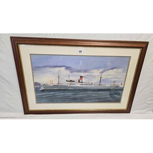 543 - A NEAPOLITAN SHIP PORTRAIT OF THE SS MARITIME IN THE BAY OF NAPLES. SIGNED  GENOVA.  GOUACHE  22'' X... 