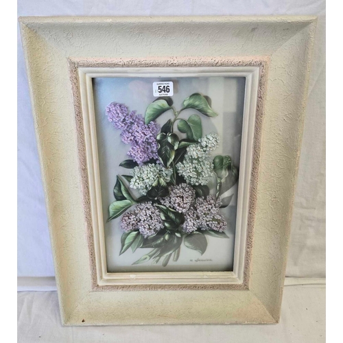 546 - UNUSUAL 3-DIMENSIONAL STILL LIFE OF A BOUQUET OF LILACS, ALL FINELY HAND PAINTED  ON MULTI LAYERED P... 