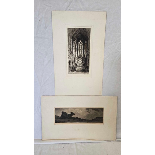 552 - TWO PENCIL SIGNED PRINTS: JOSEPH KIRKPATRICK: SHEEP GRAZING AT DUSK. AQUATINT WITH FINE ART TRADE GU... 